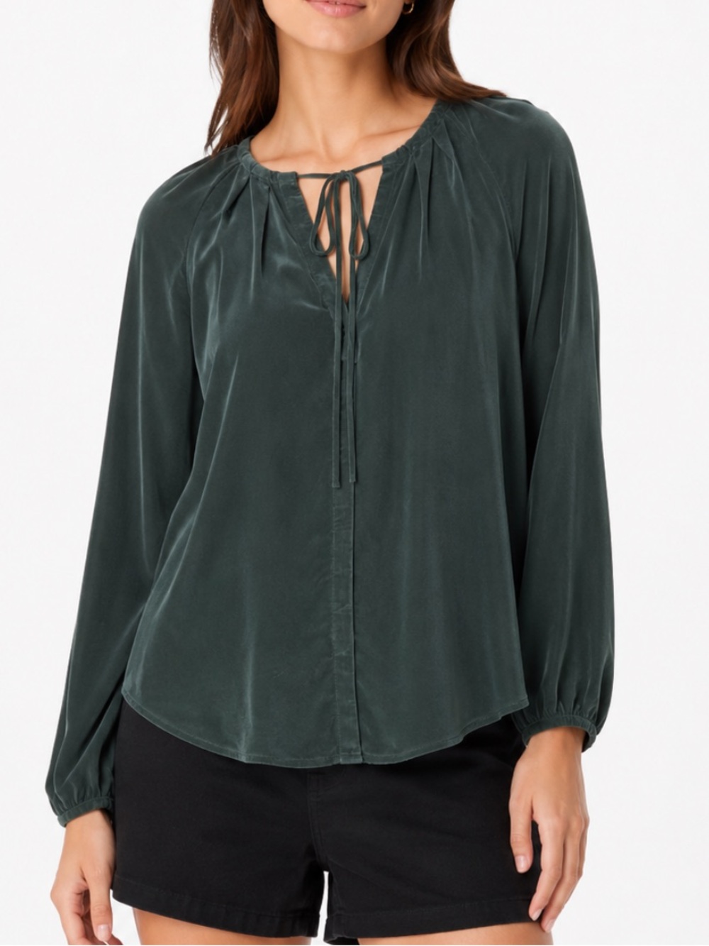 Babaton Forest Green Tie-Neck Silk Blouse Size M – Elegant